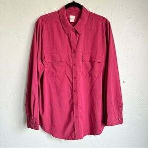 Chico's Women Brushed Maroon Red Long Sleeve‎ Button Down Shirt Size XL 16 EUC